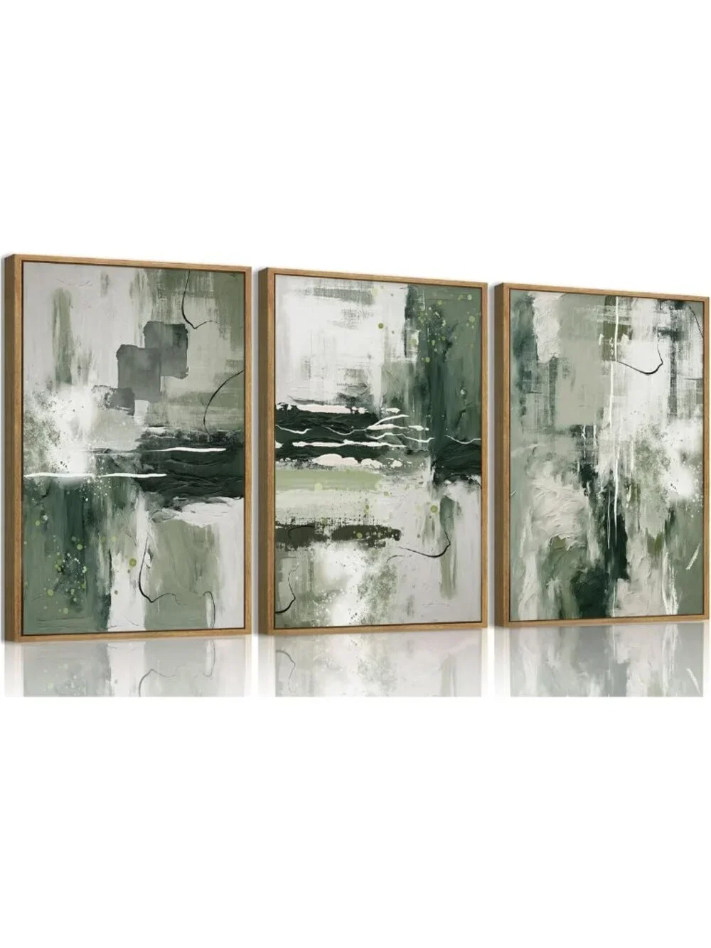 3-Piece Large Modern Abstract Canvas Wall Art Set - Sage Green Minimalist Decor